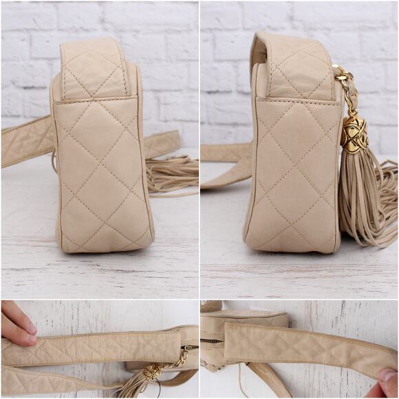 Chanel CC Cream Quilted Lambskin Leather Camera Bag Shoulder A5536Crossbody - Picture 6 of 11